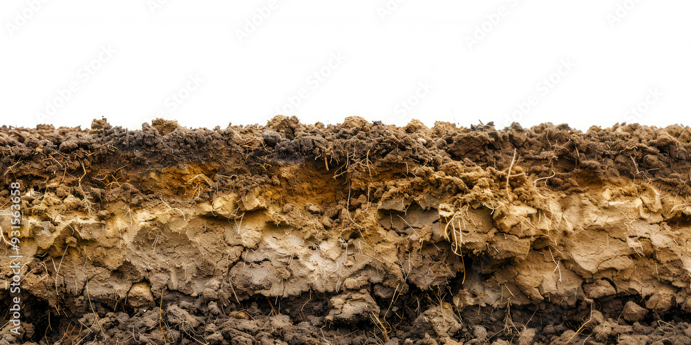 Detailed cross-section of soil revealing its geology and structure, crucial for understanding land composition