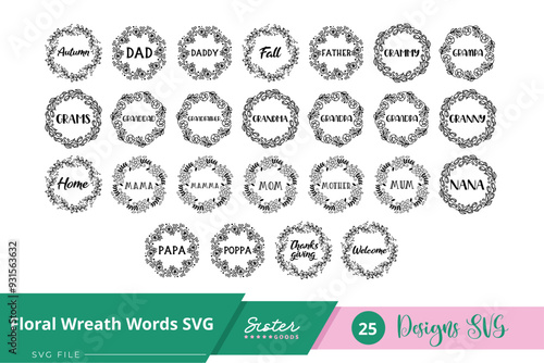 Set of Floral Wreath Words