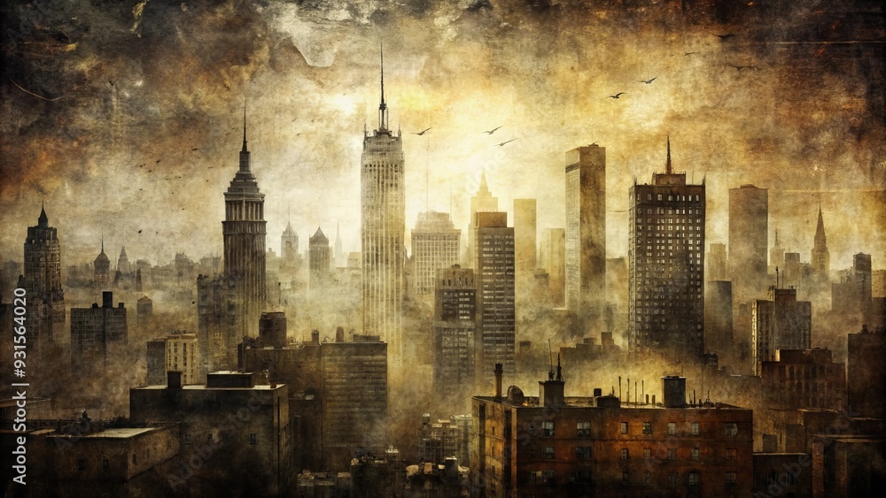whispering grunge-textured nostalgic monochrome cityscapes