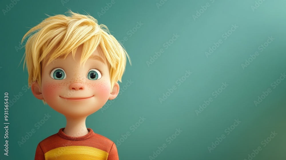 3D Cartoon Portrait of a Cute Blond Boy on a Bright Background 3D Cartoon Portrait of a Cute Blond Boy on a Bright Background