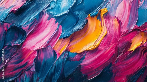 Abstract Swirls Of Blue, Pink, Orange, And Gold Paint