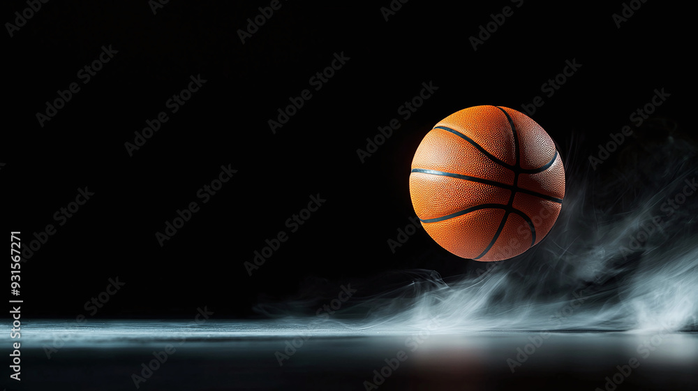 basketball ball, dust in the air, black background basketball ball, dust in the air, black background