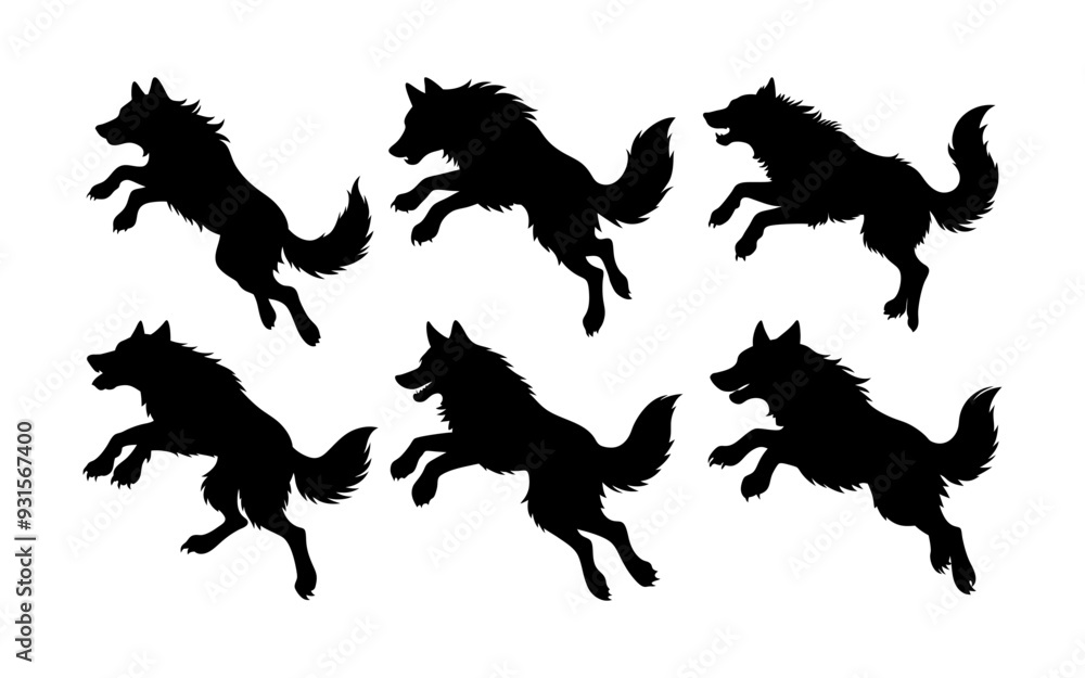 Fototapeta premium Set silhouettes of wolf's vector