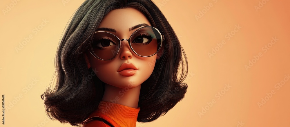 3D Cartoon Portrait of a Brunette Fashionista 3D Cartoon Portrait of a Brunette Fashionista