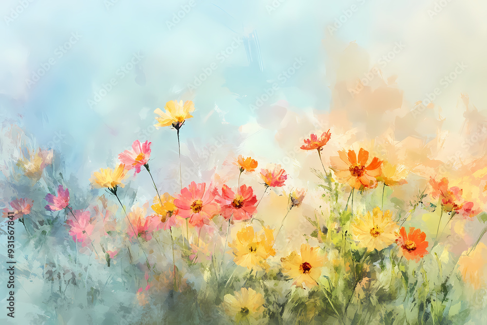 Obraz premium Vibrant Wildflower Painting in Soft, Impressionistic Watercolor Style