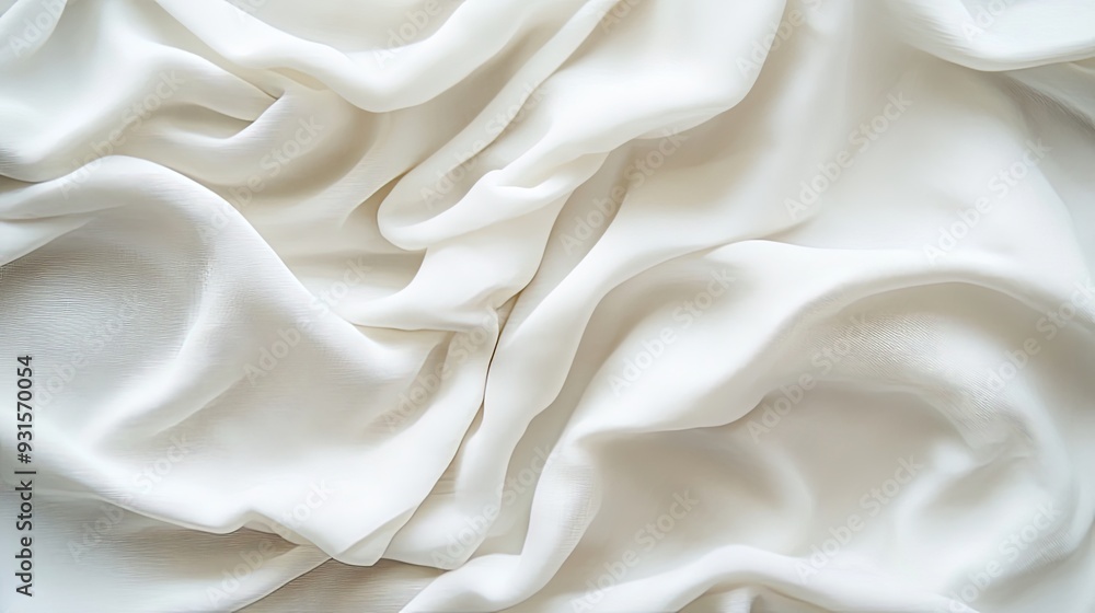 Detailed macro photograph of white fabric with a wrinkled texture, emphasizing the soft, delicate folds and natural beauty of the material in a serene background. Detailed macro photograph of white fabric with a wrinkled texture, emphasizing the soft, delicate folds and natural beauty of the material in a serene background.