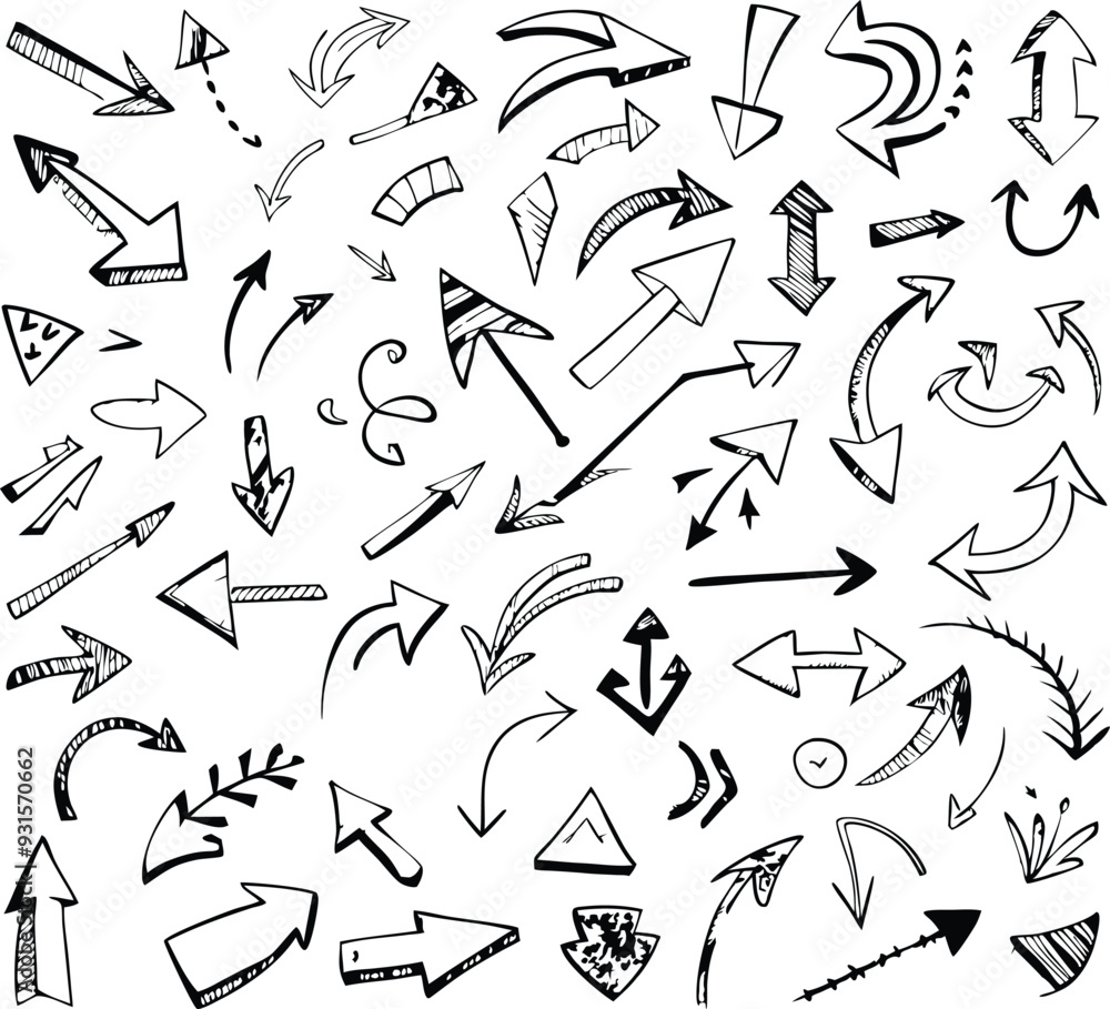 Doodle art arrow sign, vector drawing arrow icons set design Doodle art arrow sign, vector drawing arrow icons set design