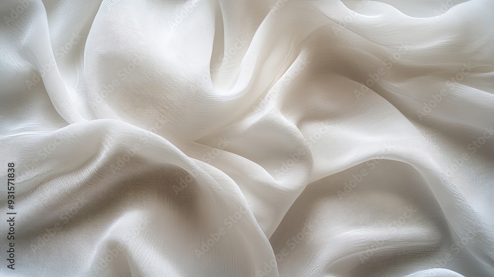 Obraz premium Detailed macro photograph of crumpled white fabric, emphasizing the fine details and delicate texture with soft, diffused lighting for a calming background.