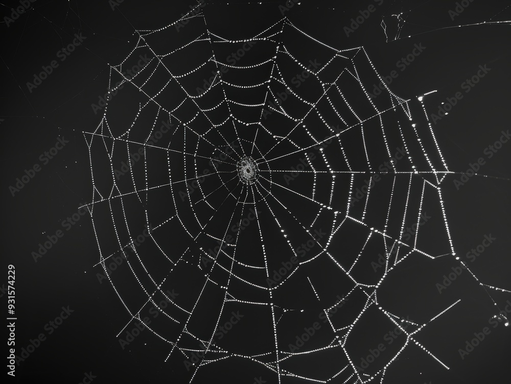 Obraz premium Delicate spiderweb with dew