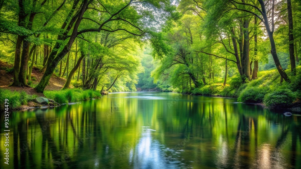 Serene river flowing through a lush forest , nature, water, trees, peaceful, tranquil, landscape, green, foliage Serene river flowing through a lush forest , nature, water, trees, peaceful, tranquil, landscape, green, foliage