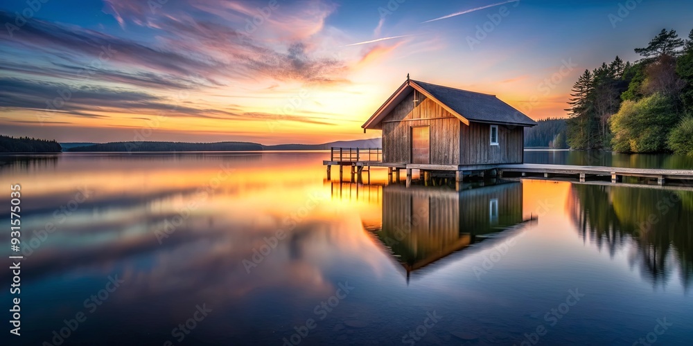 Boathouse on a serene lake at twilight , boathouse, lake, twilight, reflection, serene, peaceful, water, dusk, nature Boathouse on a serene lake at twilight , boathouse, lake, twilight, reflection, serene, peaceful, water, dusk, nature