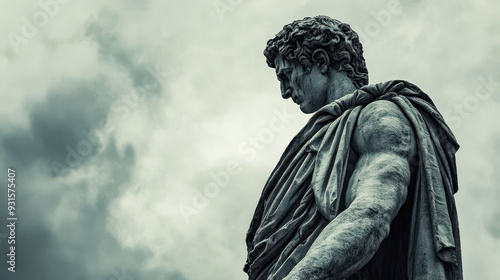 Thinking Stoic philosopher statue background banner with copy space photo