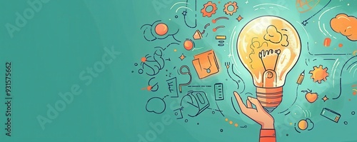 Creative strategy, flat design, front view, critical thinking theme, cartoon drawing, colored pastel