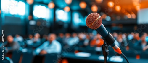 A close-up of a microphone in front of an audience, capturing the essence of public speaking and engagement at an event.