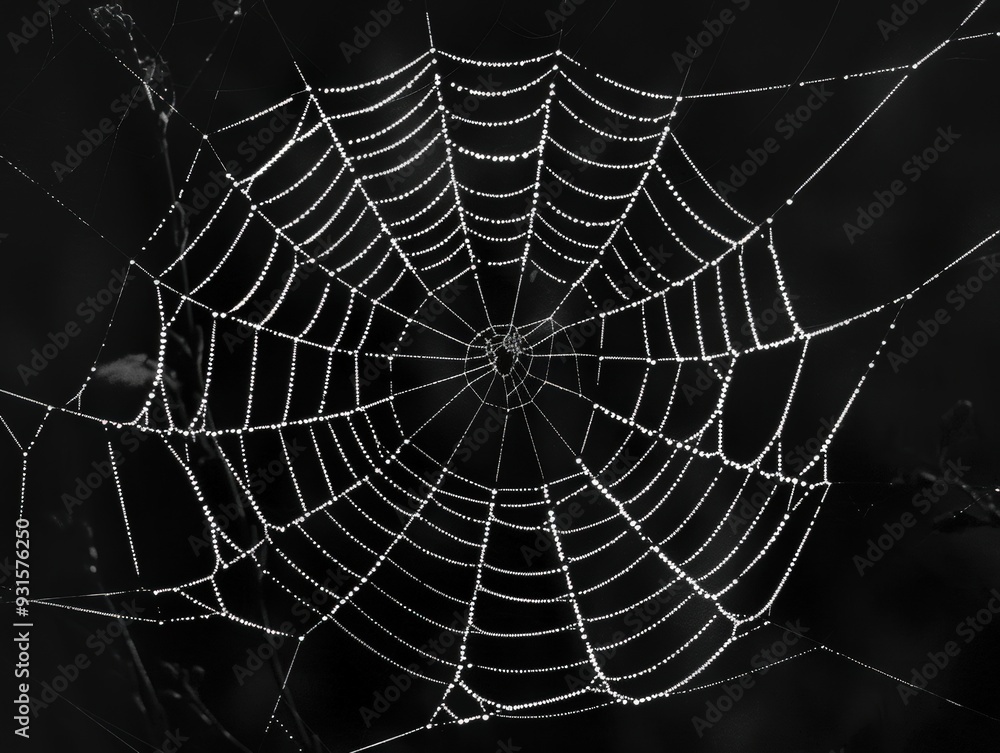 Obraz premium Dew-covered spiderweb