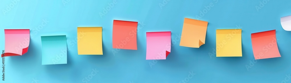 Sticky notes collaboration, flat design, side view, futuristic theme, cartoon drawing, Complementary Color Scheme Sticky notes collaboration, flat design, side view, futuristic theme, cartoon drawing, Complementary Color Scheme