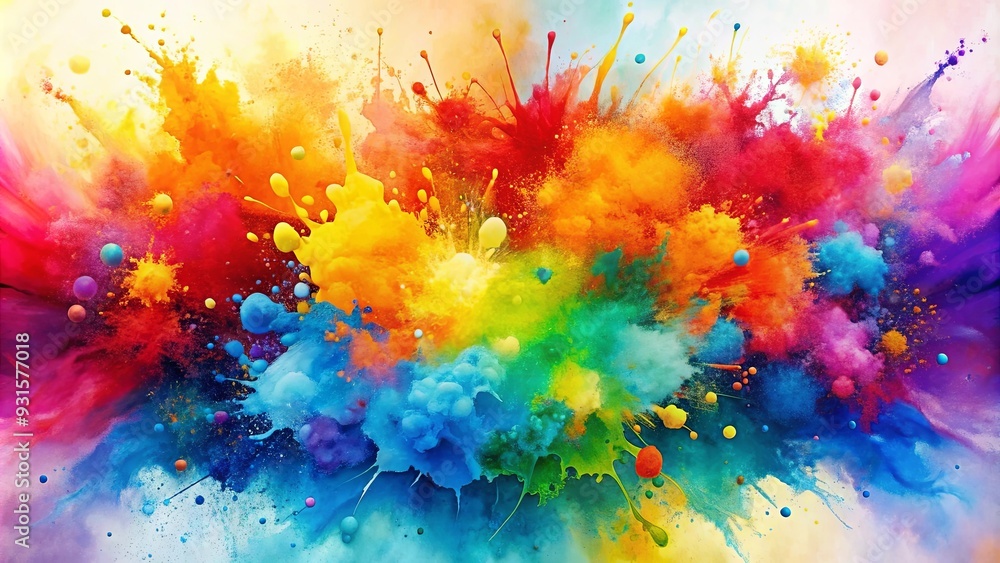 Fototapeta premium Bright watercolor painting with vibrant paint splash elements , watercolor, painting, vivid, colorful, artistic