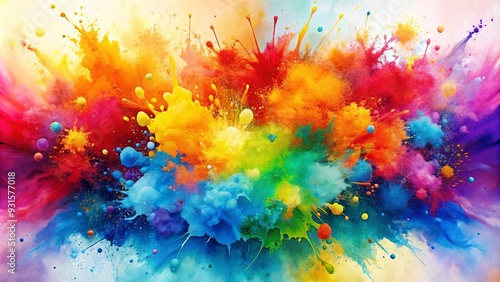 Bright watercolor painting with vibrant paint splash elements , watercolor, painting, vivid, colorful, artistic