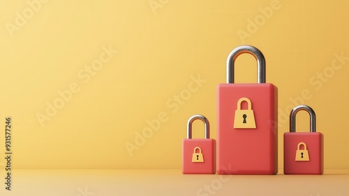 Financial growth chart with padlock icons, representing secure data analytics, 3D illustration