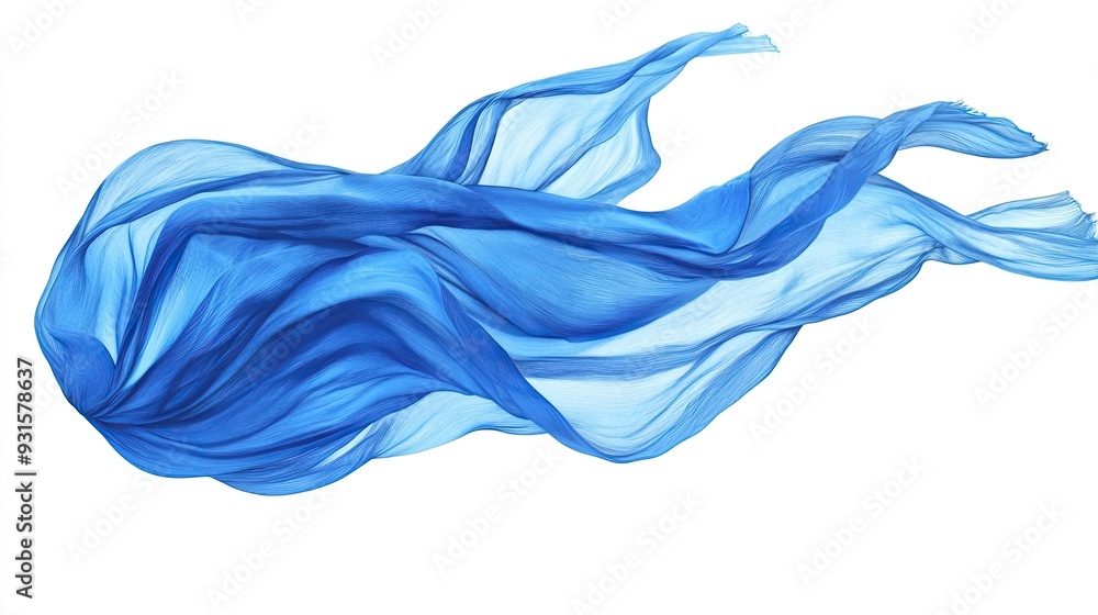 Flowing blue silk fabric on white background. Flowing blue silk fabric on white background.
