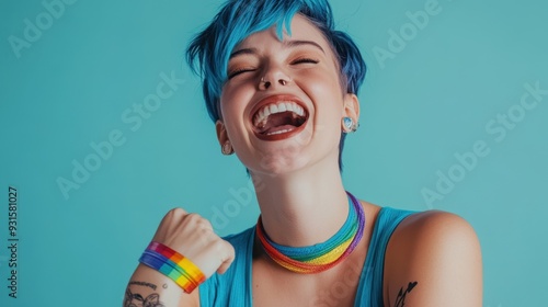 The colorful joyful woman photo