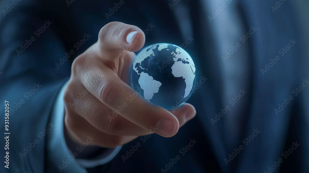 A business professional holding a small globe symbolizes global connection and international collaboration in the corporate world. A business professional holding a small globe symbolizes global connection and international collaboration in the corporate world.