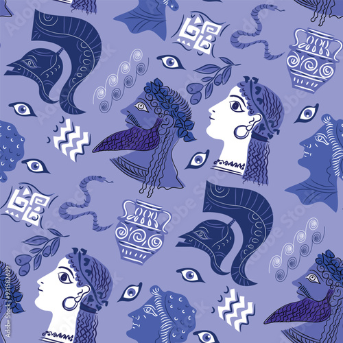Greece motif  seamless   pattern  hand drawn vector illustration