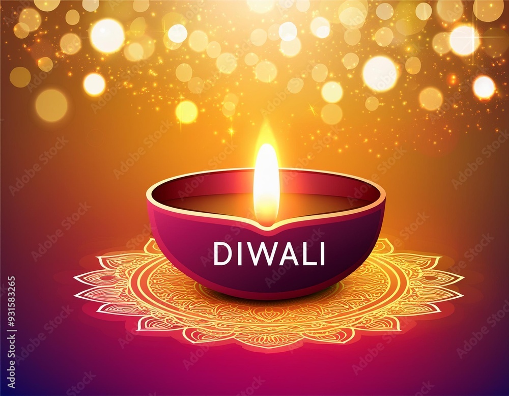 Happy Diwali - Clay Diya lamps lit during Dipavali, Hindu festival of lights celebration Happy Diwali - Clay Diya lamps lit during Dipavali, Hindu festival of lights celebration