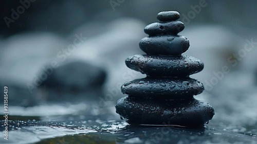 Zen balanced stones stack close up : Generative AI