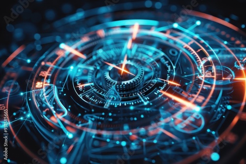 Wallpaper Mural An abstract holographic clock, with moving gears and hands that glow. Torontodigital.ca