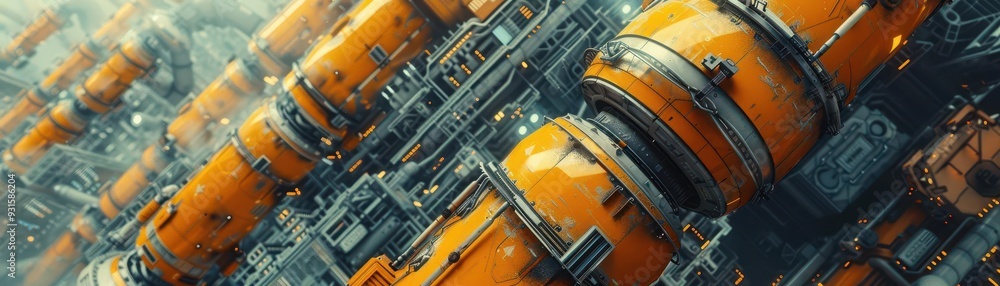AI robotics in an industrial setting, top view, representing cuttingedge technology, digital tone, Splitcomplementary color scheme, AI robotics in an industrial setting, top view, representing cuttingedge technology, digital tone, Splitcomplementary color scheme,