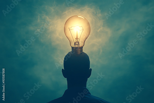 A silhouette of a person with a light bulb, symbolizing an idea