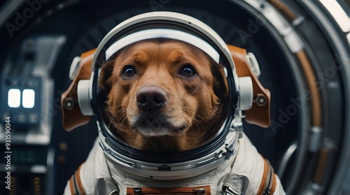A space astronaut dog in space suite | A dog in astronaut suite depicting first dog went to space  