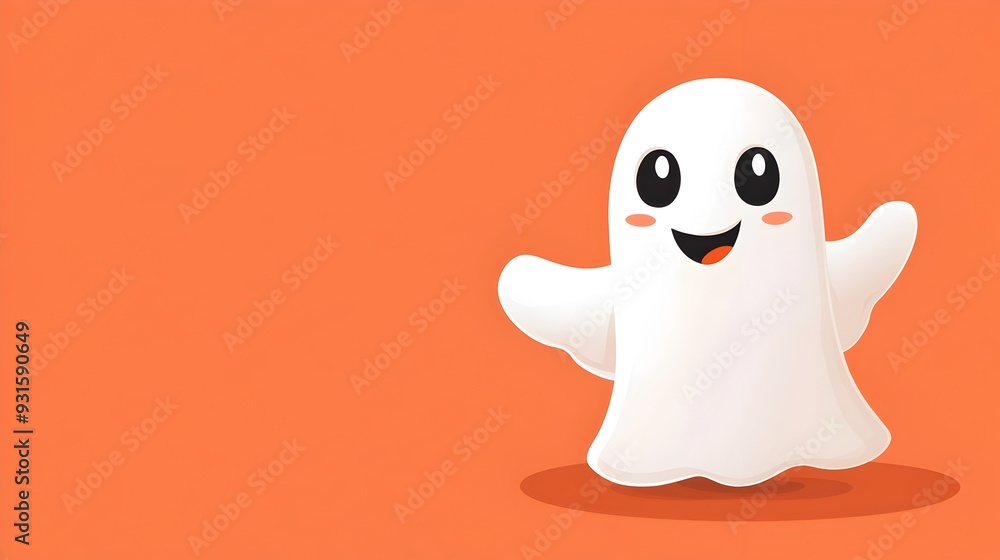 Cute White Ghost Character in Cartoon Style with Playful Bright Halloween Theme Cute White Ghost Character in Cartoon Style with Playful Bright Halloween Theme