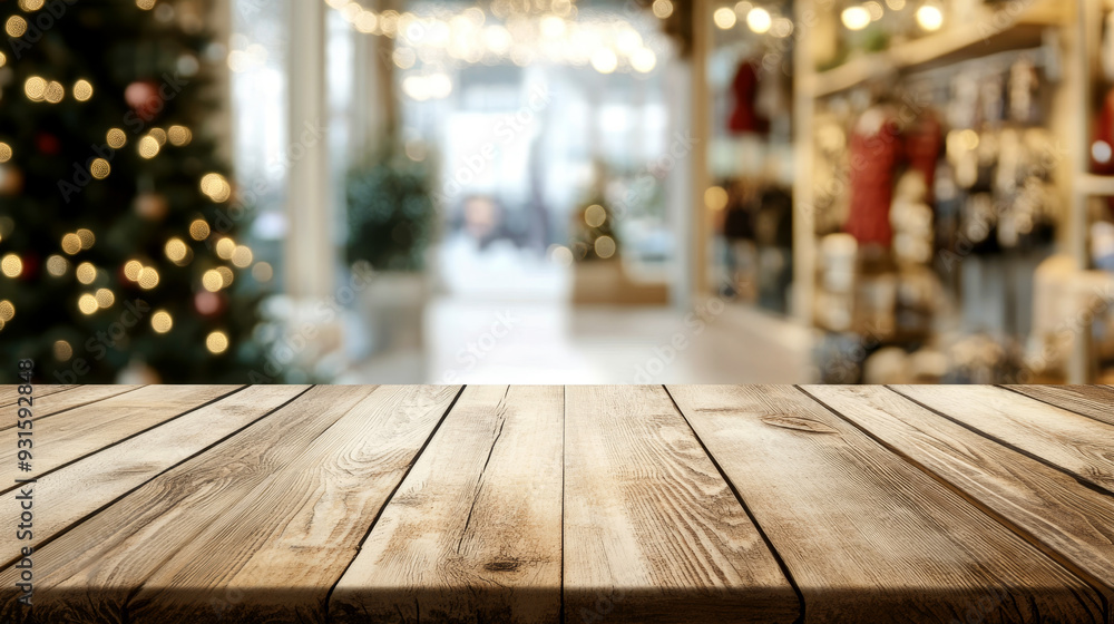 Wooden table in the foreground with a snowy city scene in the background. Perfect for winter, holiday, and outdoor themes. Wooden table in the foreground with a snowy city scene in the background. Perfect for winter, holiday, and outdoor themes.