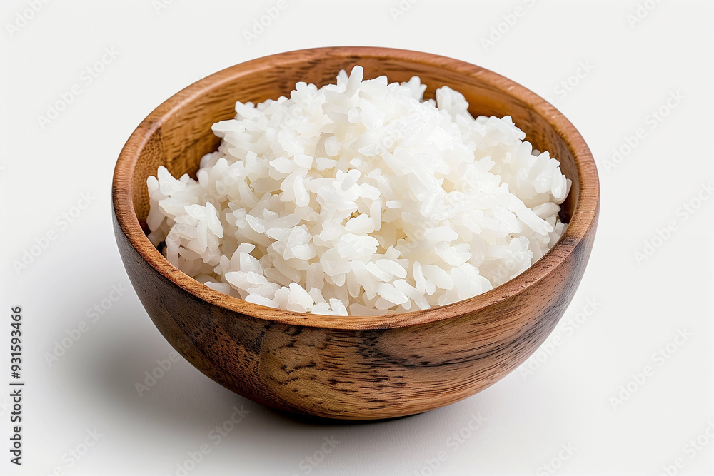 Bowl of Cooked Rice in Wooden Rice Bowl. Freshly Prepared White Rice in Natural Wooden Bowl. Delicious and Simple Rustic Dish for Asian Cuisine Bowl of Cooked Rice in Wooden Rice Bowl. Freshly Prepared White Rice in Natural Wooden Bowl. Delicious and Simple Rustic Dish for Asian Cuisine