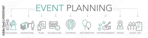 Event Planning - thin line two-tone icon concept vector illustration for celebrations, anniversary and more