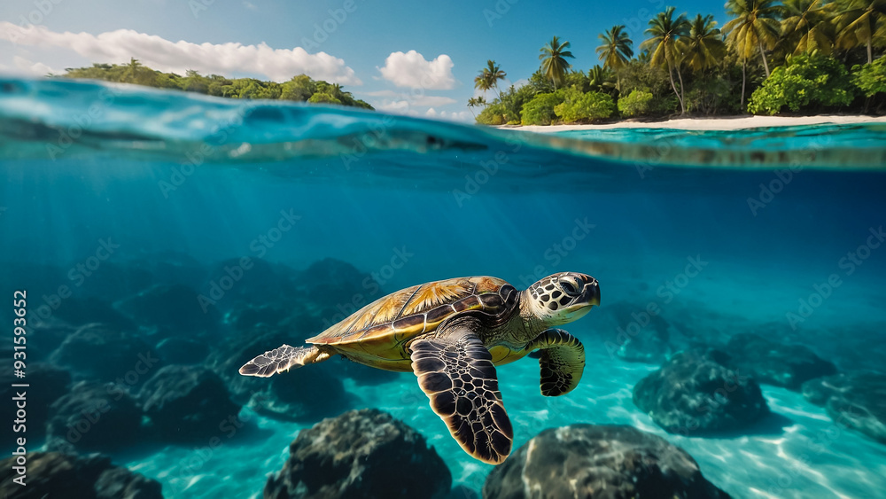 Fototapeta premium hawksbill turtle red sea midwater