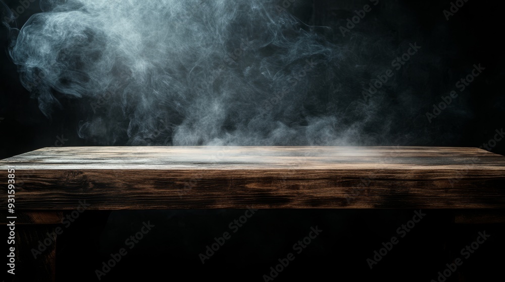 Wooden table with smoke rising against a dark background. Perfect for food photography, barbecue themes, or culinary visuals. Wooden table with smoke rising against a dark background. Perfect for food photography, barbecue themes, or culinary visuals.
