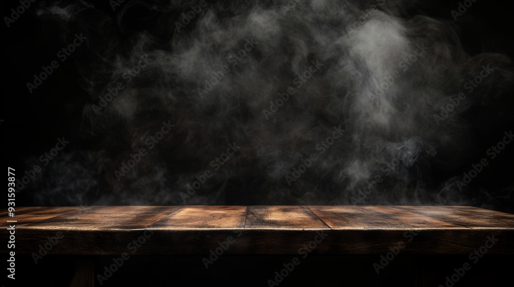 Wooden table with smoke rising against a dark background. Perfect for food photography, barbecue themes, or culinary visuals. Wooden table with smoke rising against a dark background. Perfect for food photography, barbecue themes, or culinary visuals.