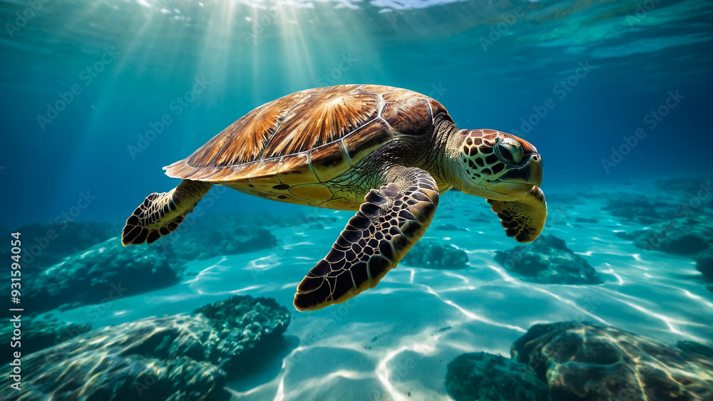 Fototapeta premium hawksbill turtle red sea midwater