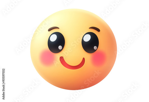 PNG Cute, blushing smiley face emoji with big eyes and a happy expression.