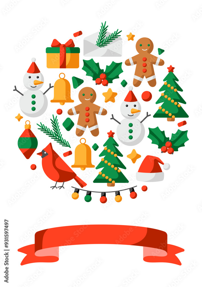 Merry Christmas greeting card. Holiday illustration in cartoon style. Merry Christmas greeting card. Holiday illustration in cartoon style.