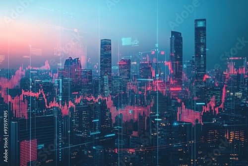 Wallpaper Mural City Skyline with Financial Graphs and Data Torontodigital.ca