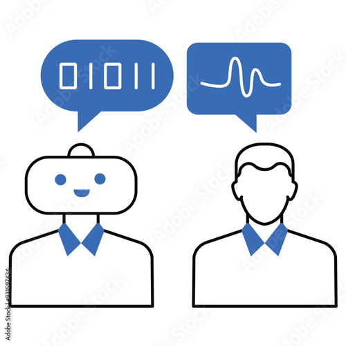 An icon illustrating the Turing Test concept with AI elements, highlighting AI intelligence evaluation, machine learning advancements, human-computer interaction, and cognitive computing.