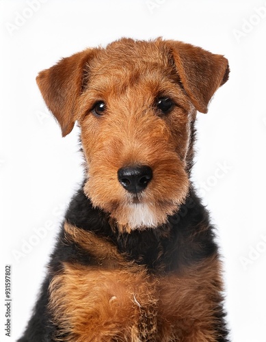 エアデール・テリアの子犬のポートレート（Airedale Terrier puppy portrait on white background）
 photo