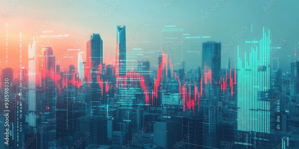 City Skyline with Superimposed Financial Data City Skyline with Superimposed Financial Data