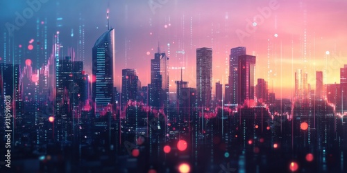 Wallpaper Mural City Skyline with Superimposed Financial Data Torontodigital.ca