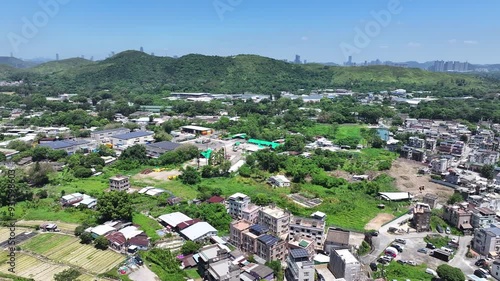 Countryside rural land reclamation to construct public housing in Fanling Sheung Shui Queens Hill Ping Che New Territories,Drone aerial Top Skyview of Hong Kong Northern Metropolis Development photo