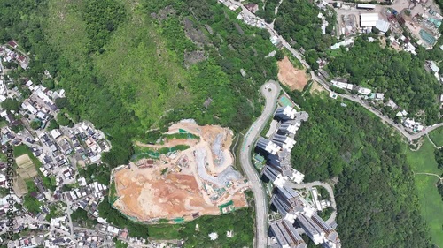 Countryside rural land reclamation to construct public housing in Fanling Sheung Shui Queens Hill Ping Che New Territories,Drone aerial Top Skyview of Hong Kong Northern Metropolis Development photo